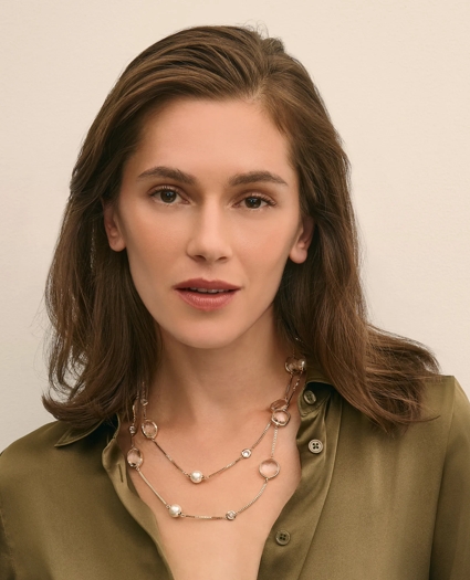 Faux Pearl, Faceted Glass and Cubic Zirconia Long Necklace, image 3