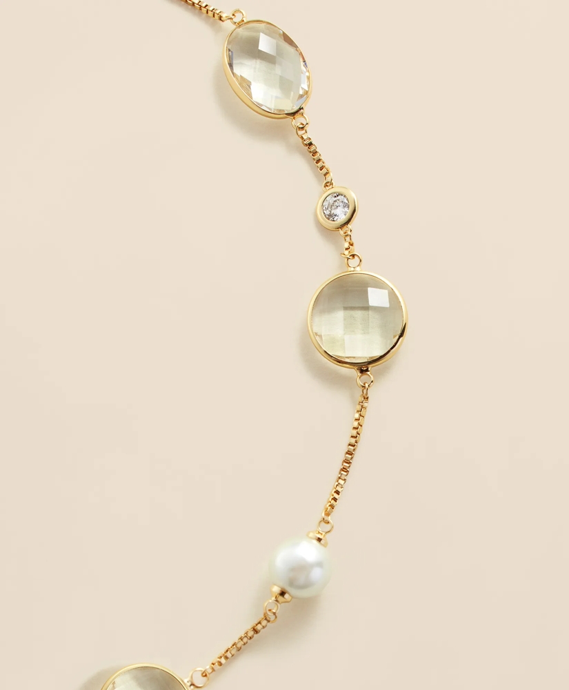 Faux Pearl, Faceted Glass and Cubic Zirconia Long Necklace, image 4