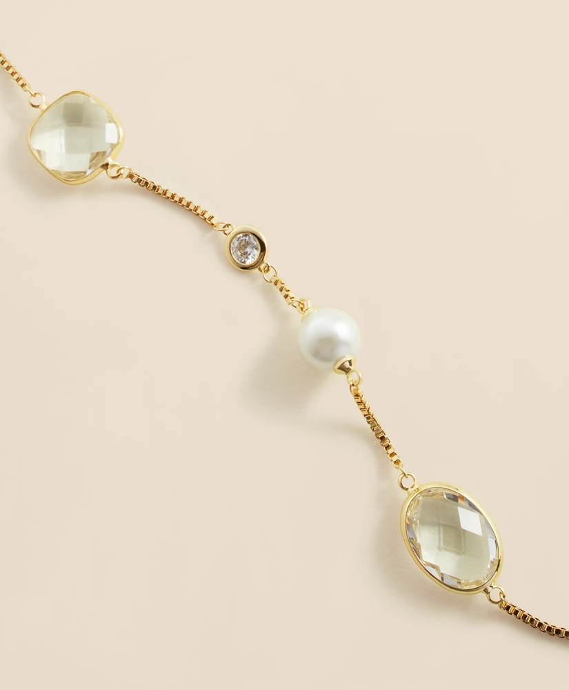 Faux Pearl, Faceted Glass and Cubic Zirconia Long Necklace, image 5