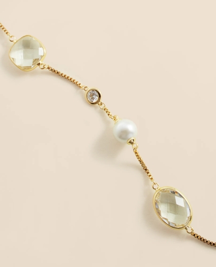 Faux Pearl, Faceted Glass and Cubic Zirconia Long Necklace, image 5