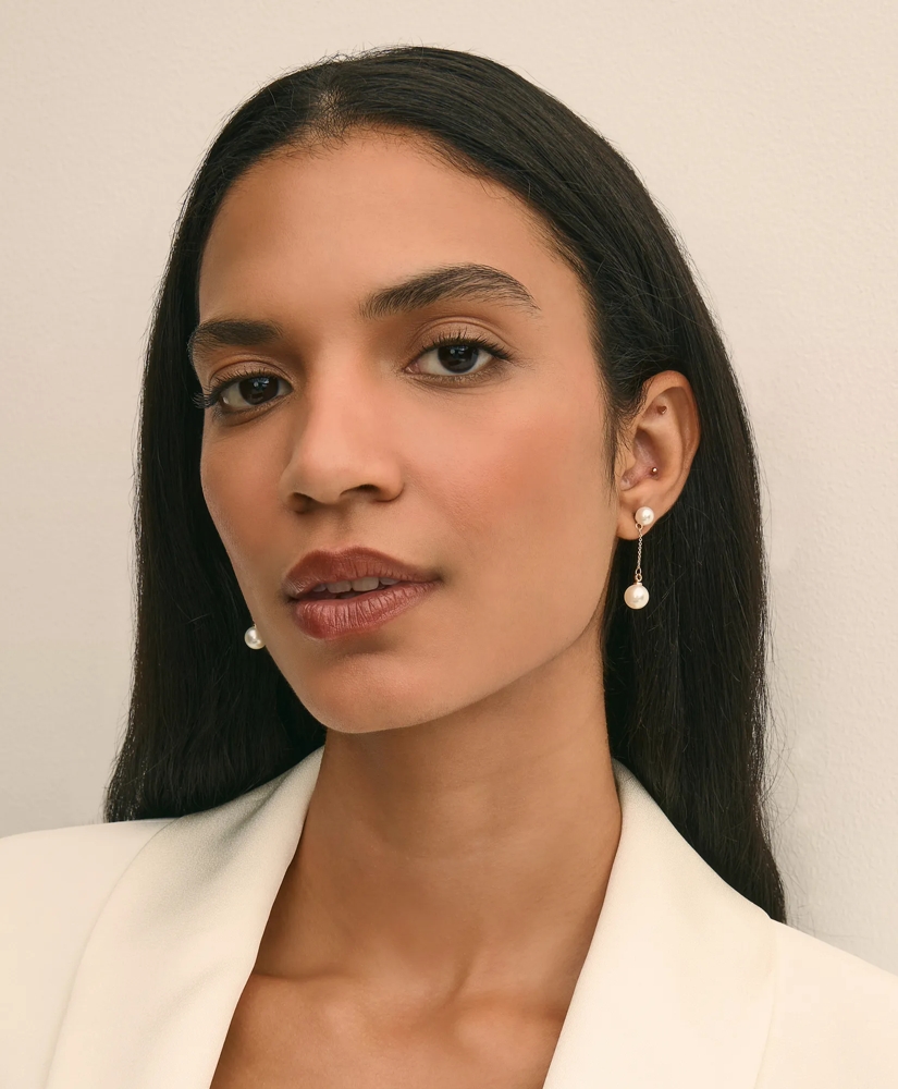 Faux-Pearl-Drop Fine-Chain Earrings, image 2