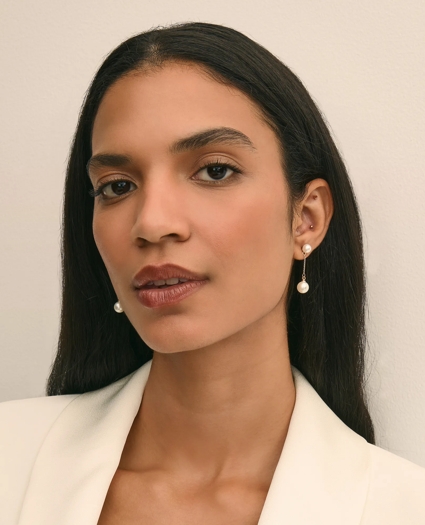 Faux-Pearl-Drop Fine-Chain Earrings, image 2