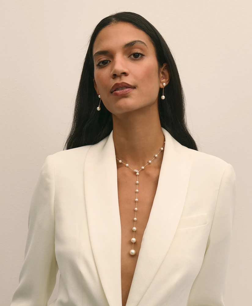 Faux-Pearl-Drop Fine-Chain Earrings, image 3