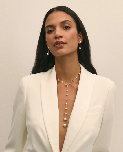 Faux-Pearl-Drop Fine-Chain Earrings, image 3