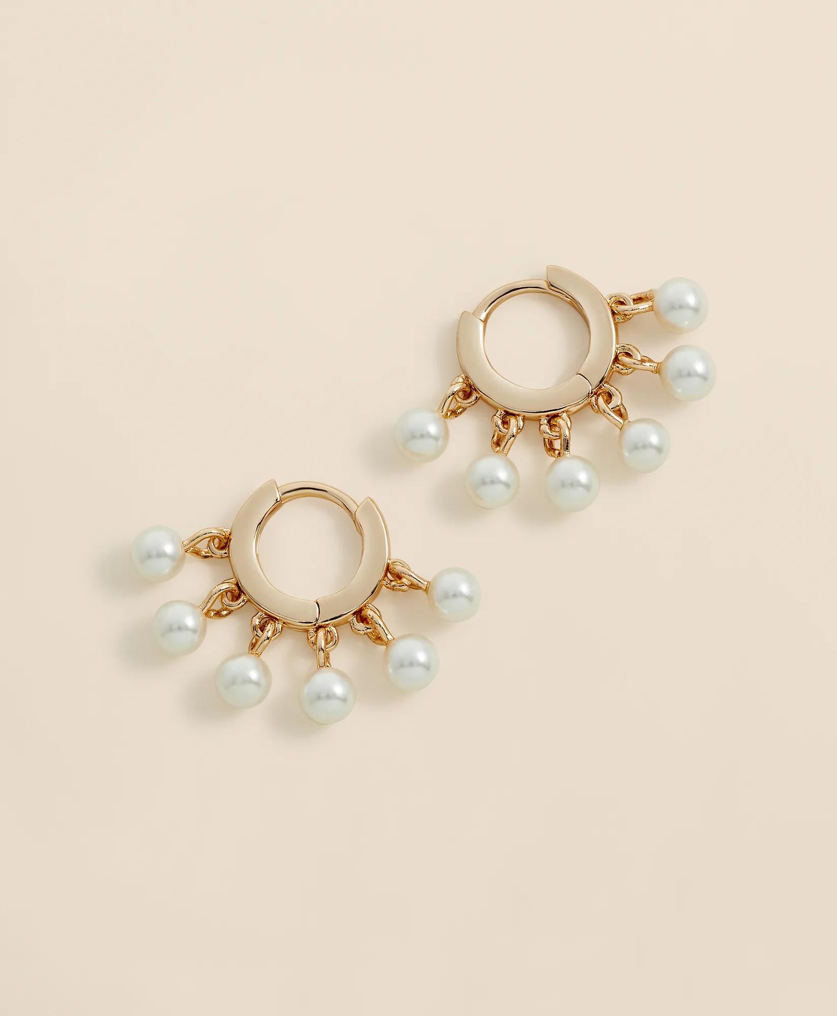 Gold-Toned Hoop Earrings with Drop Faux Pearls, image 1