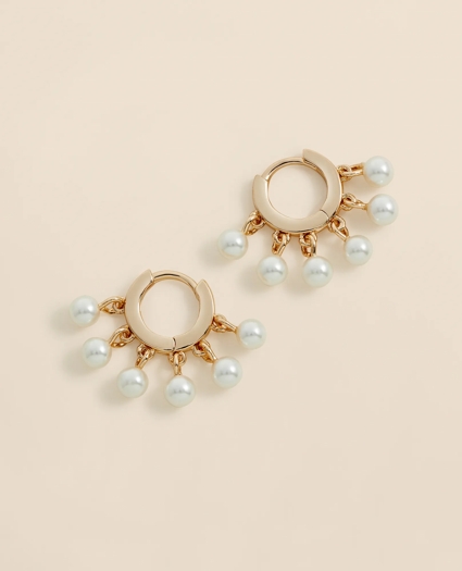 Gold-Toned Hoop Earrings with Drop Faux Pearls, image 1