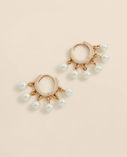 Gold-Toned Hoop Earrings with Drop Faux Pearls, image 1