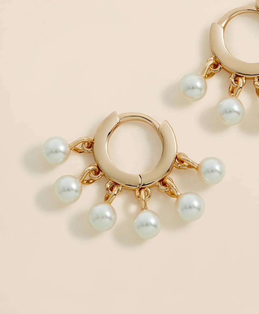 Gold-Toned Hoop Earrings with Drop Faux Pearls, image 3