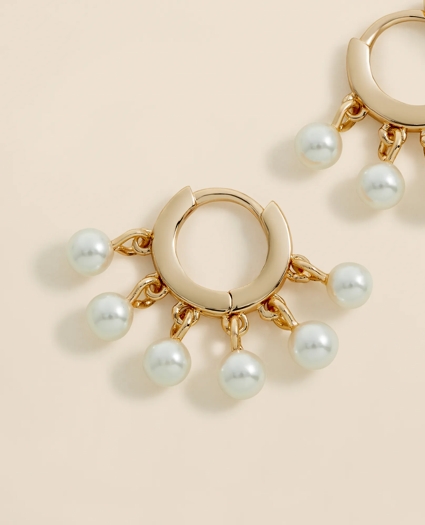 Gold-Toned Hoop Earrings with Drop Faux Pearls, image 3