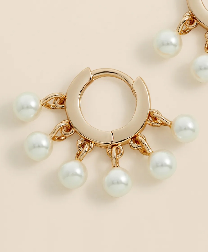 Gold-Toned Hoop Earrings with Drop Faux Pearls, image 3