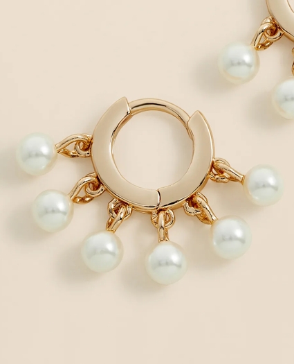 Gold-Toned Hoop Earrings with Drop Faux Pearls, image 3