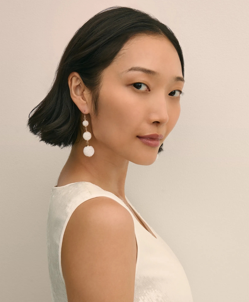 Faux-Pearl Sphere Linear Earrings, image 2