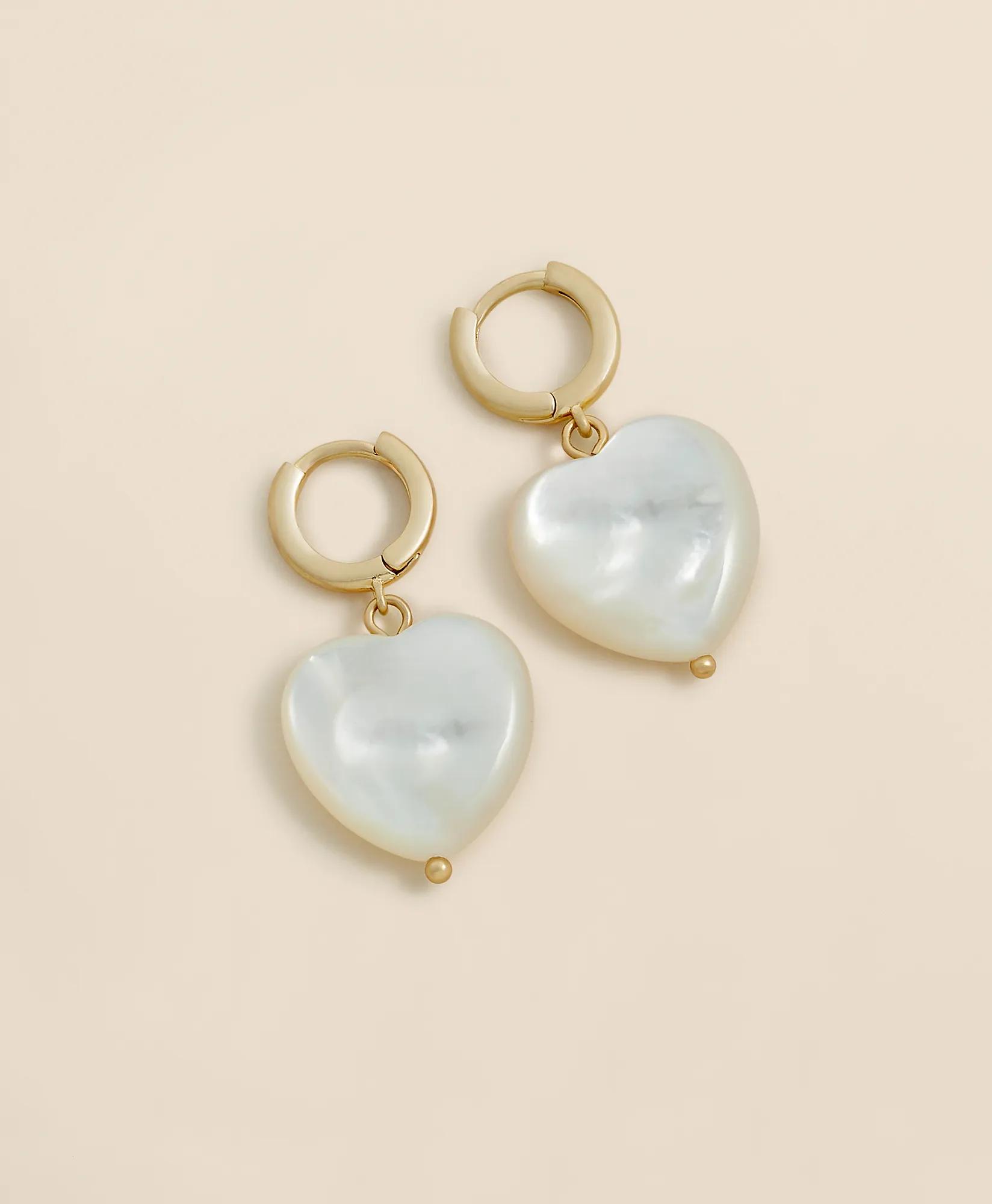 Mother-of-Pearl Gold-Toned Heart Hoop Earrings, image 1