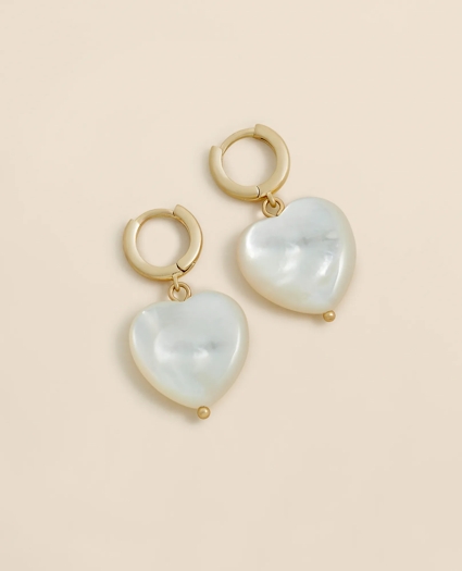 Mother-of-Pearl Gold-Toned Heart Hoop Earrings, image 1