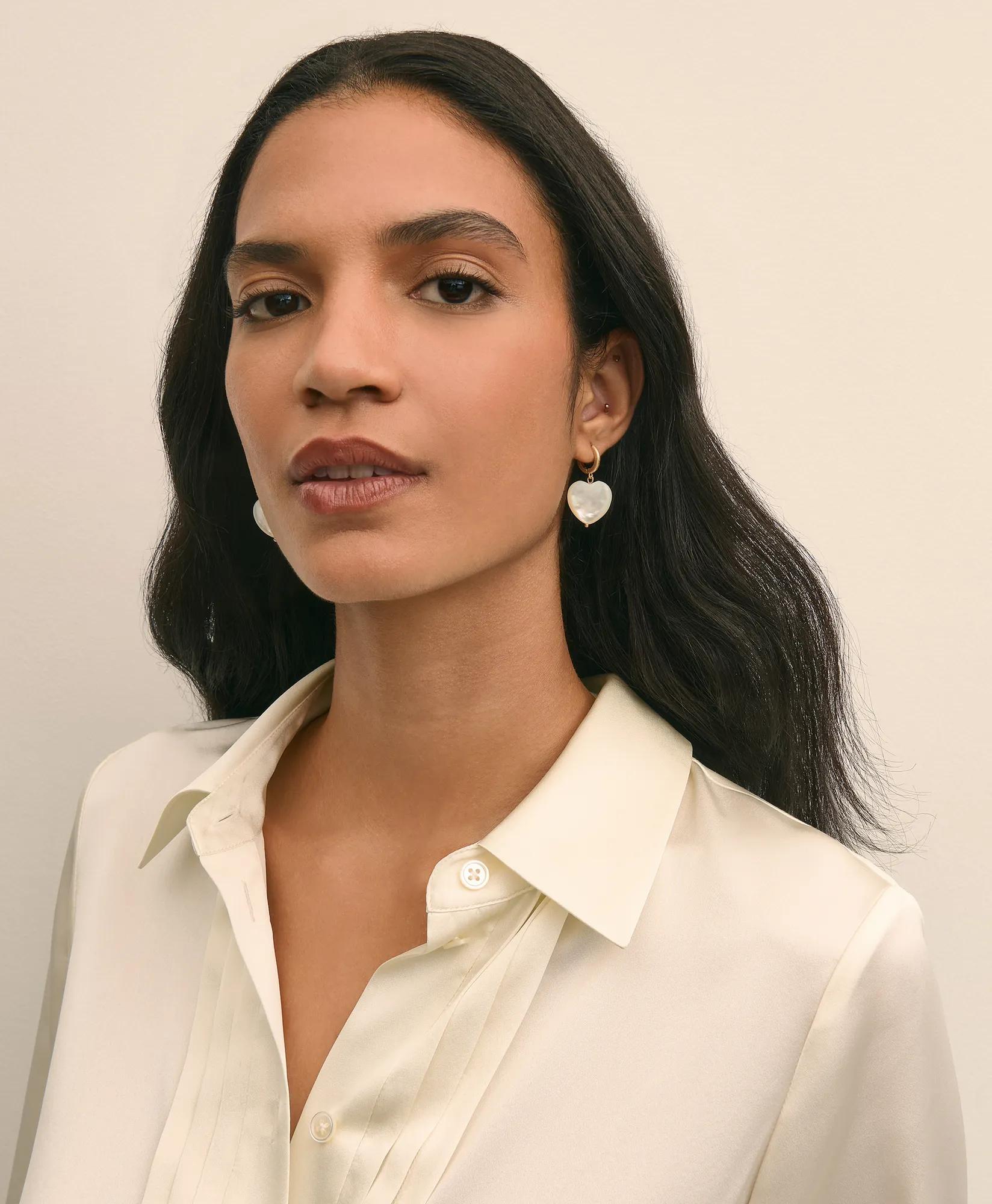 Mother-of-Pearl Gold-Toned Heart Hoop Earrings, image 2