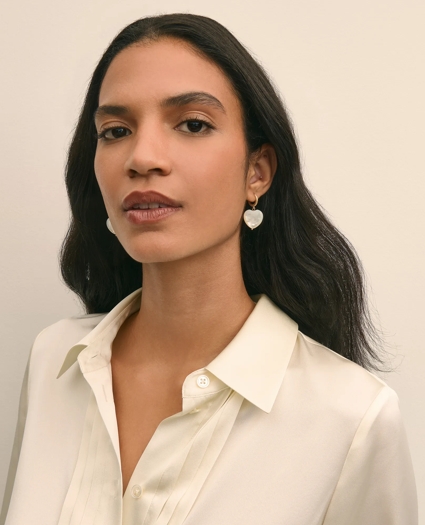 Mother-of-Pearl Gold-Toned Heart Hoop Earrings, image 2