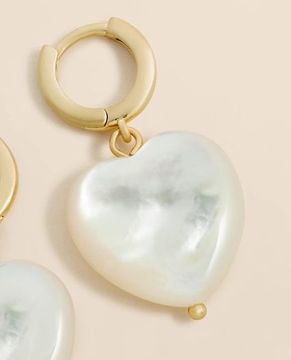 Mother-of-Pearl Gold-Toned Heart Hoop Earrings, image 3