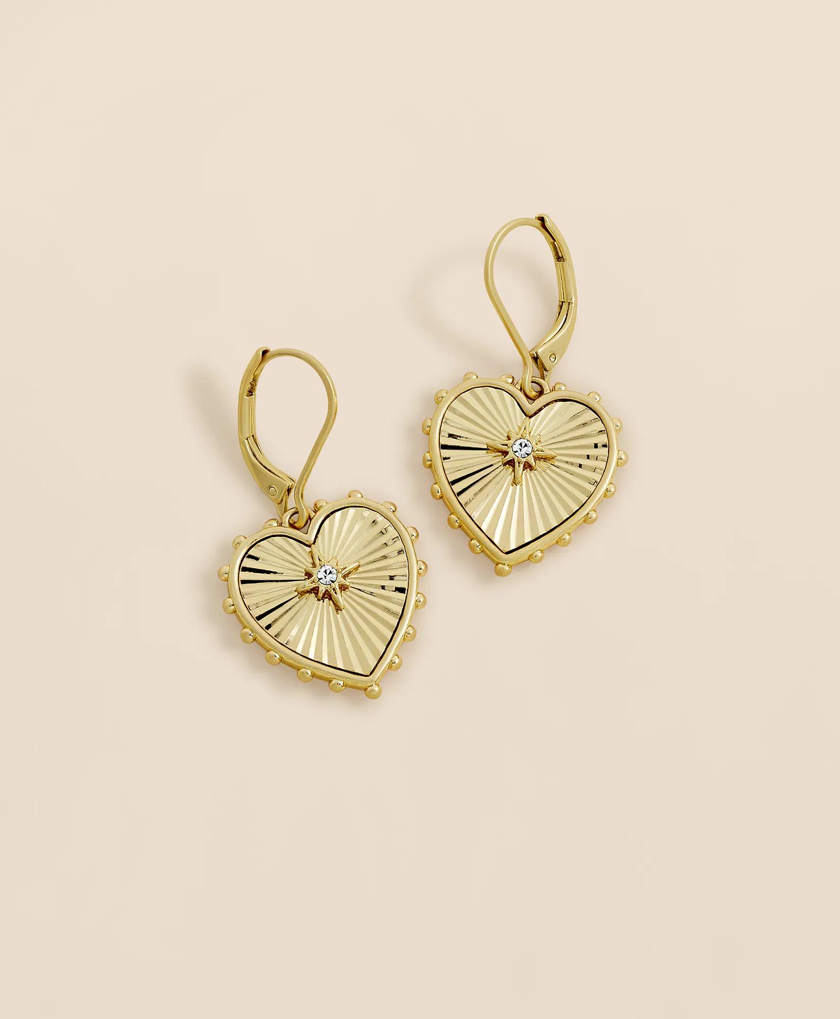 Heart Charm Gold-Toned Earrings, image 1
