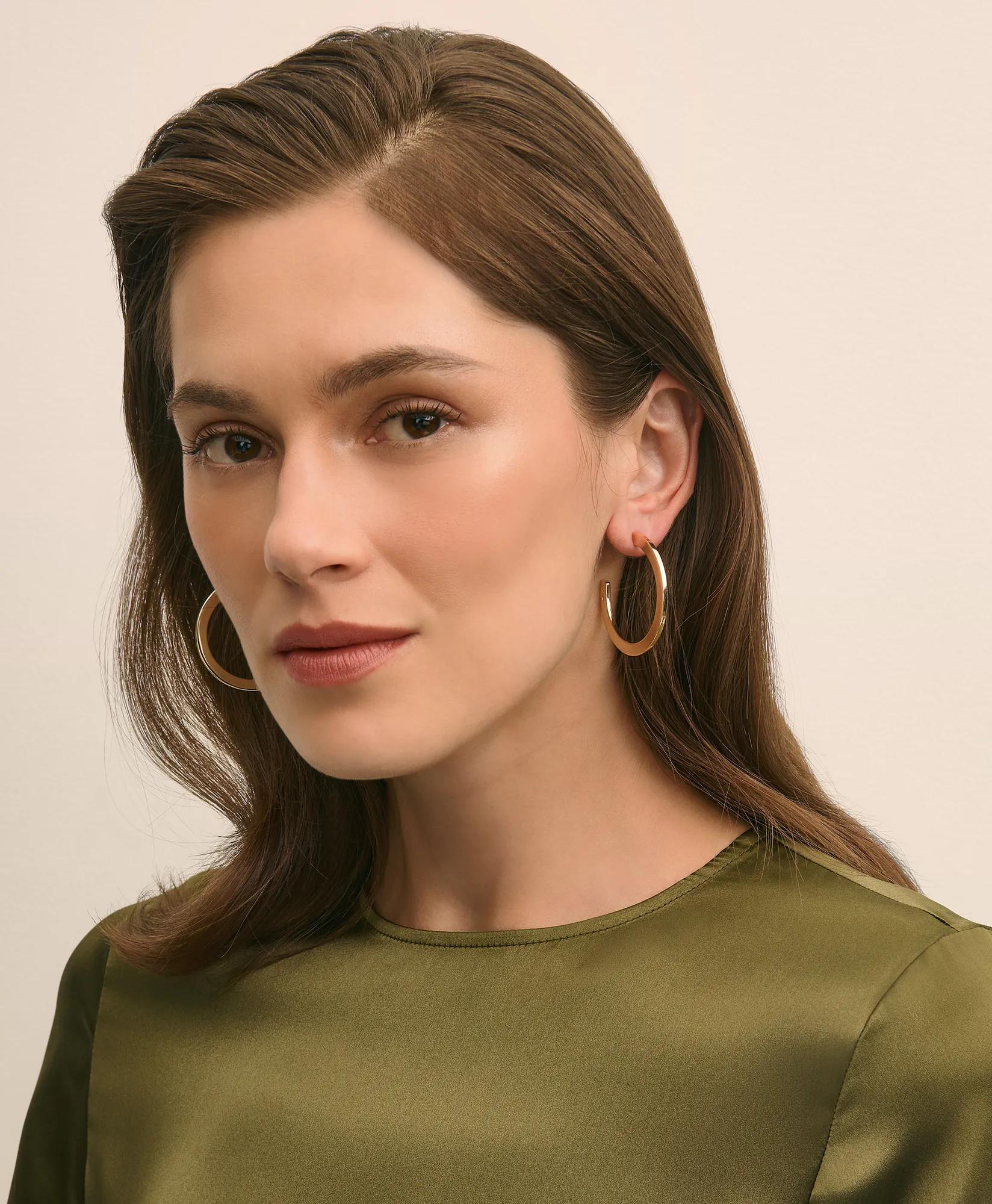 Large Gold-Plated Hoop Earrings with Faux-Pearl Back Closure, image 2