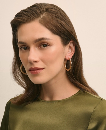 Large Gold-Plated Hoop Earrings with Faux-Pearl Back Closure, image 2
