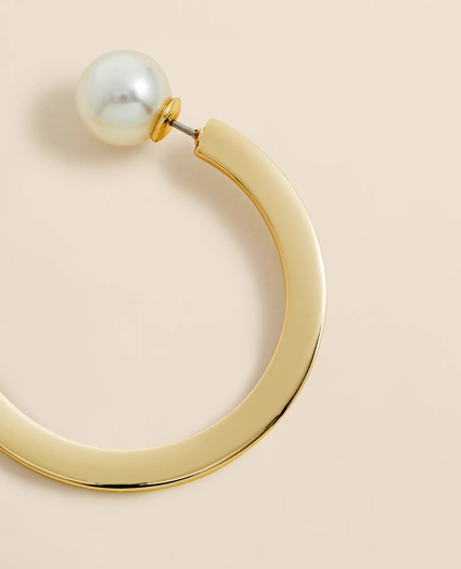 Large Gold-Plated Hoop Earrings with Faux-Pearl Back Closure, image 3