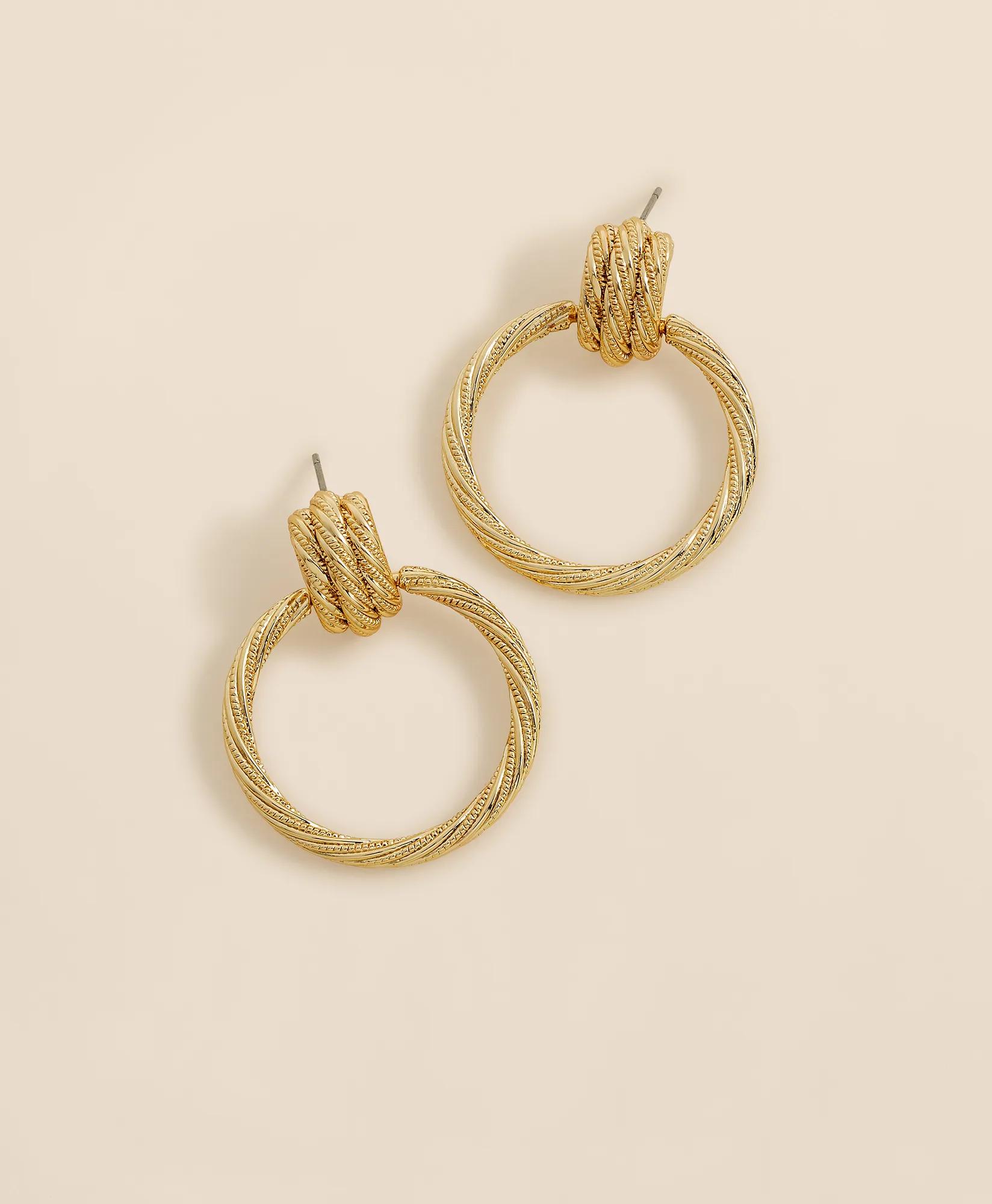 Vintage-Inspired Textured Door Knocker Hoop Earrings, image 1