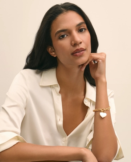 Gold-Toned Mother-of-Pearl Heart Bracelet, image 2