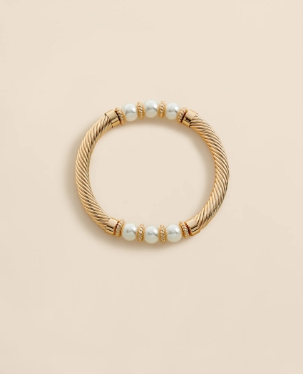 Stretch Faux-Pearl Bracelet with Gold-Plated Rope Detail, image 1