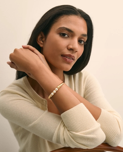 Stretch Faux-Pearl Bracelet with Gold-Plated Rope Detail, image 2