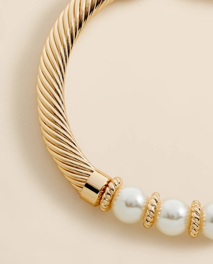 Stretch Faux-Pearl Bracelet with Gold-Plated Rope Detail, image 3