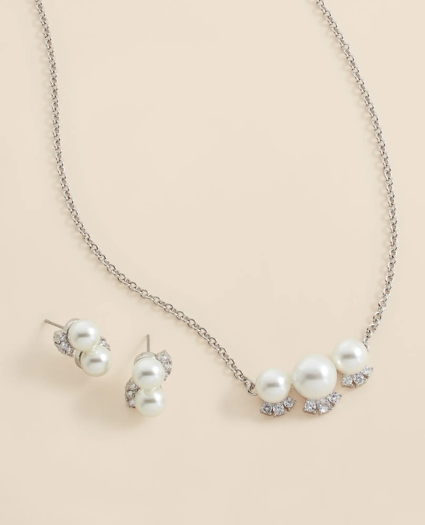 Faux Pearl Cubic-Zirconia Cluster Necklace and Earrings Set, image 4