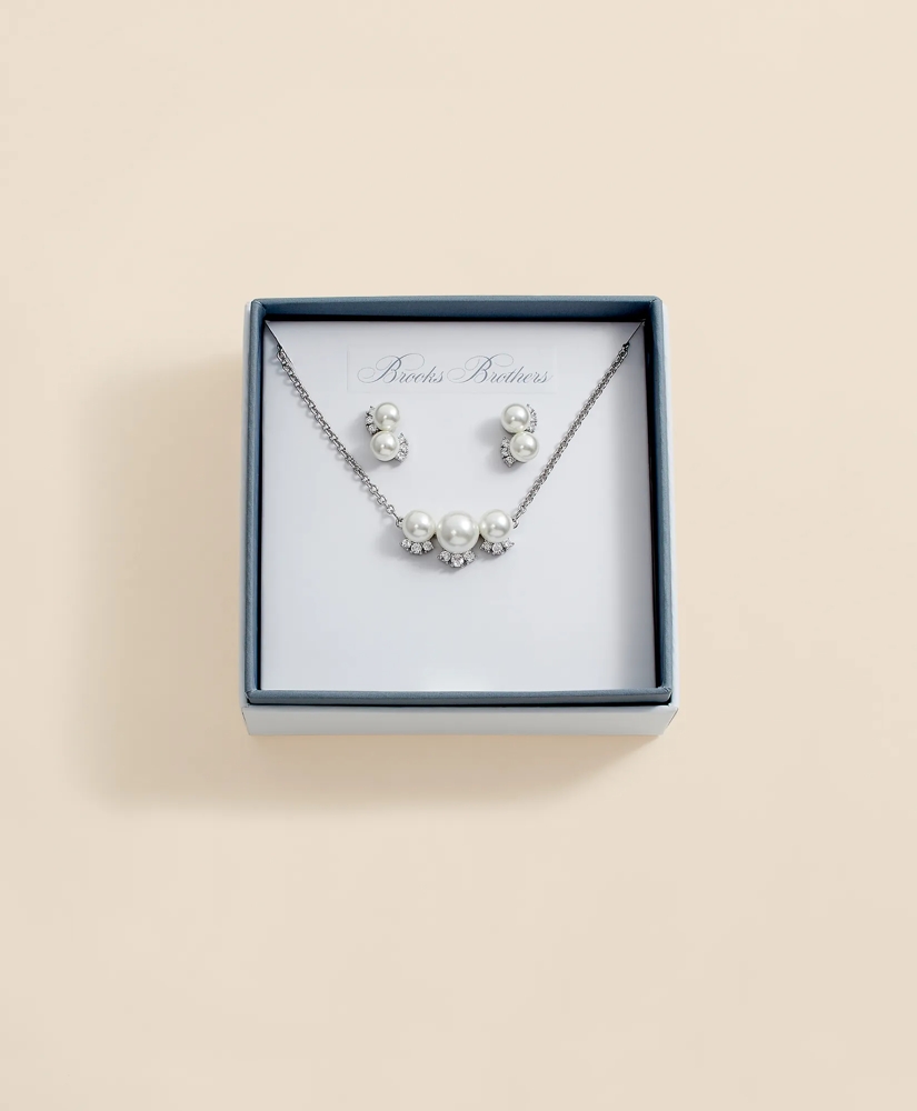 Faux Pearl Cubic-Zirconia Cluster Necklace and Earrings Set, image 5