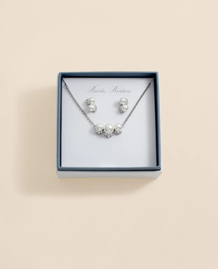 Faux Pearl Cubic-Zirconia Cluster Necklace and Earrings Set, image 5