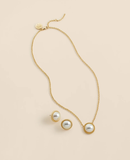 Faux Pearl Cabochon Rope-Bezel Set, image 1