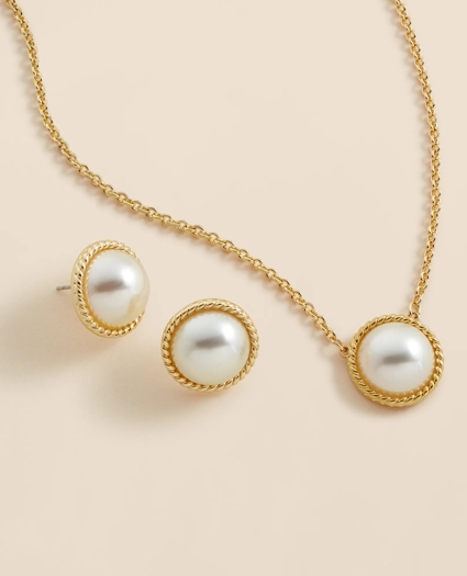 Faux Pearl Cabochon Rope-Bezel Set, image 3