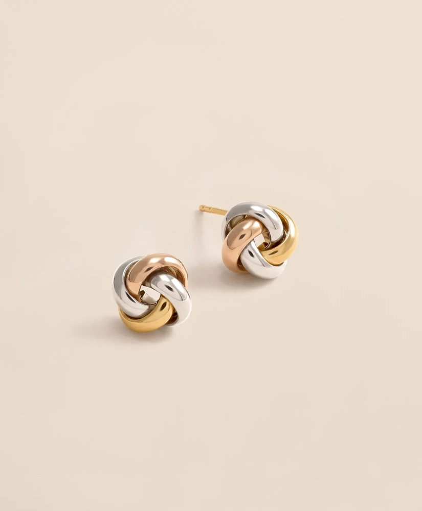 14k Yellow-White-Rose Gold Knot Stud Earrings, image 1