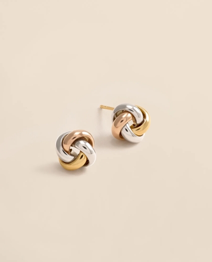 14k Yellow-White-Rose Gold Knot Stud Earrings, image 1
