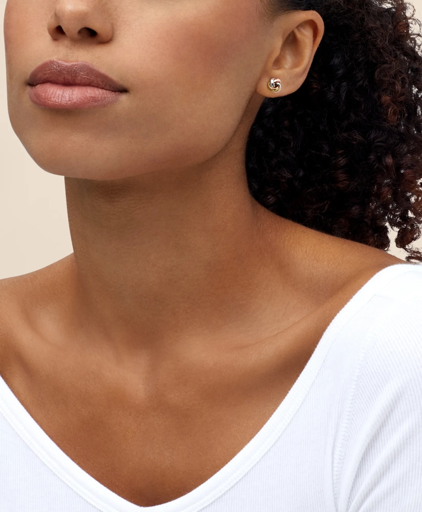 14k Yellow-White-Rose Gold Knot Stud Earrings, image 2