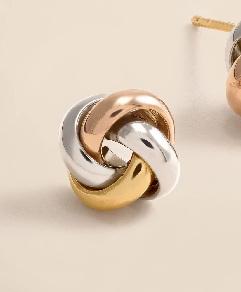 14k Yellow-White-Rose Gold Knot Stud Earrings, image 3
