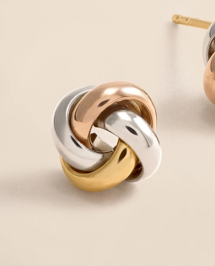 14k Yellow-White-Rose Gold Knot Stud Earrings, image 3