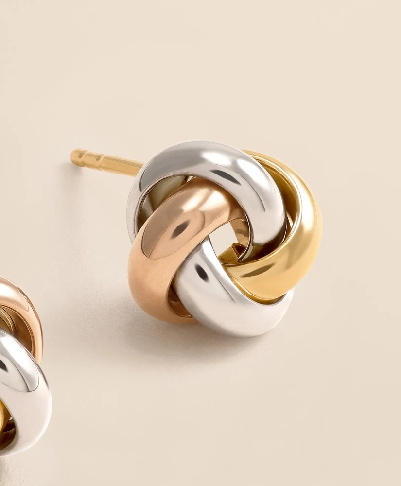14k Yellow-White-Rose Gold Knot Stud Earrings, image 4