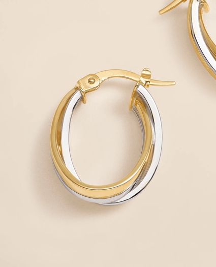 14k Yellow-White Gold Hoop Earrings, image 3