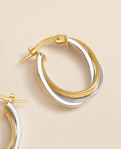 14k Yellow-White Gold Hoop Earrings, image 4