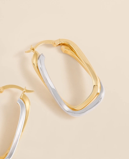 14k Yellow-White Gold Hoop Earrings, image 3