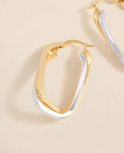 14k Yellow-White Gold Hoop Earrings, image 4