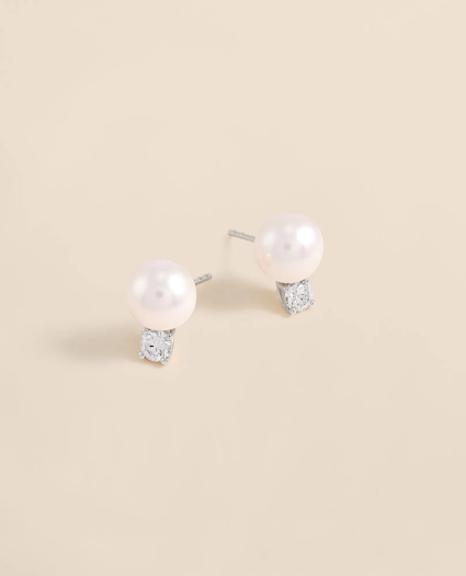 14k White Gold Pearl Stud Earrings, image 1