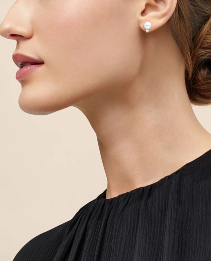 14k White Gold Pearl Stud Earrings, image 2