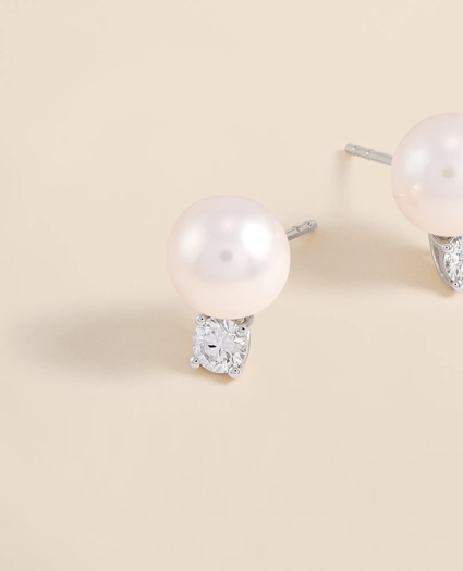 14k White Gold Pearl Stud Earrings, image 3