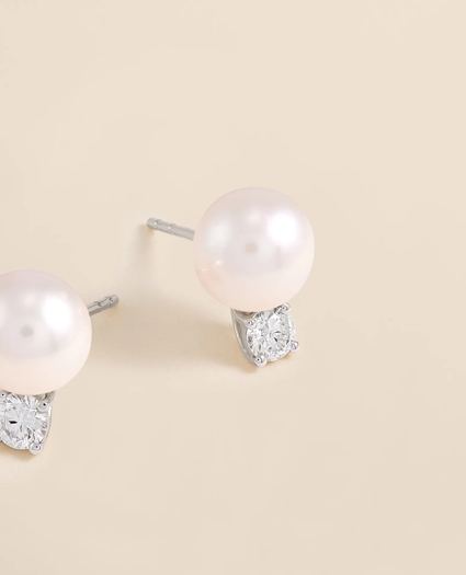 14k White Gold Pearl Stud Earrings, image 4
