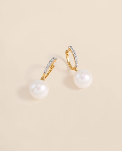 14k Gold Pearl Hoop Earrings, image 1